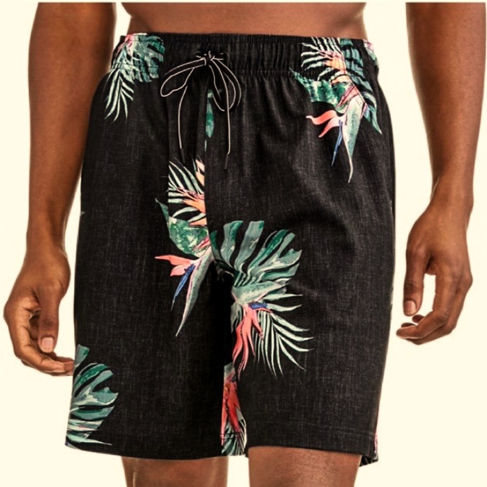 George Sz L/G Men’s Tropical Print Pull On Hybrid Swim Trunk Bird of Paradise